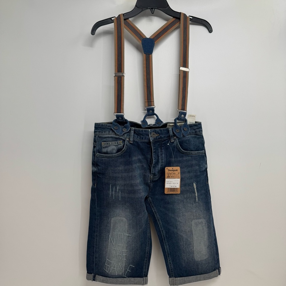 NWT DESIGUAL OBDULI Men size 28,  Regular Fit Denim Obduli Shorts With Braces
